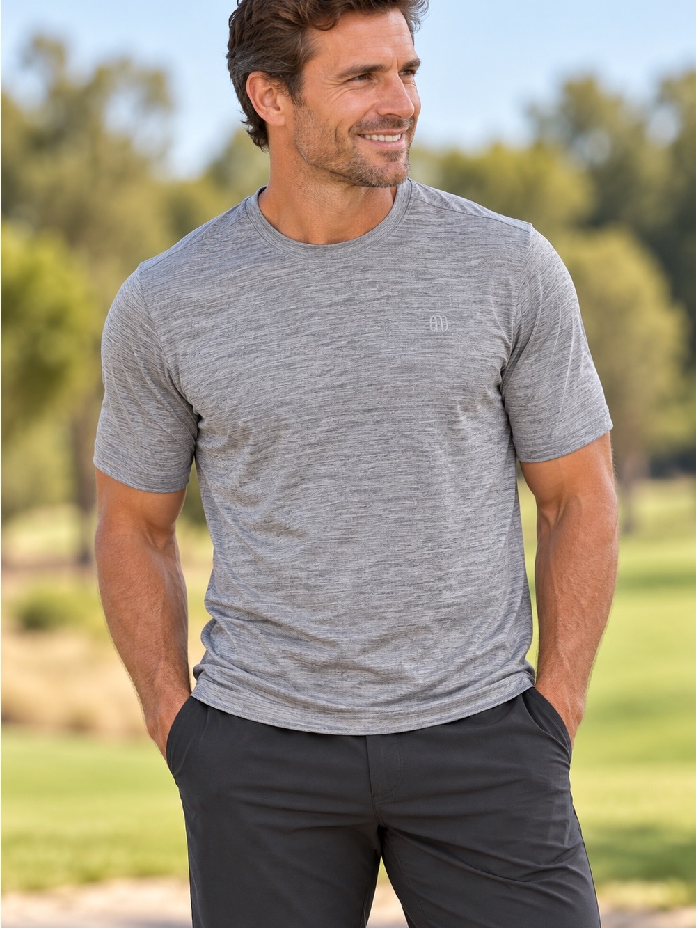 Travis Mathew Grey Heather Short Sleeve Performance Tee